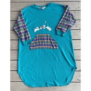 VTG Night Gear Fleece Sweatshirt Nightgown Dress Loungewear Sheep Grannycore 3X